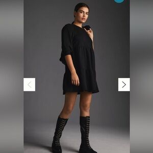 ANTHROPOLOGIE T.LA WOMEN'S BLACK PUFF SHORT SLEEVE dress casual tiered fall L